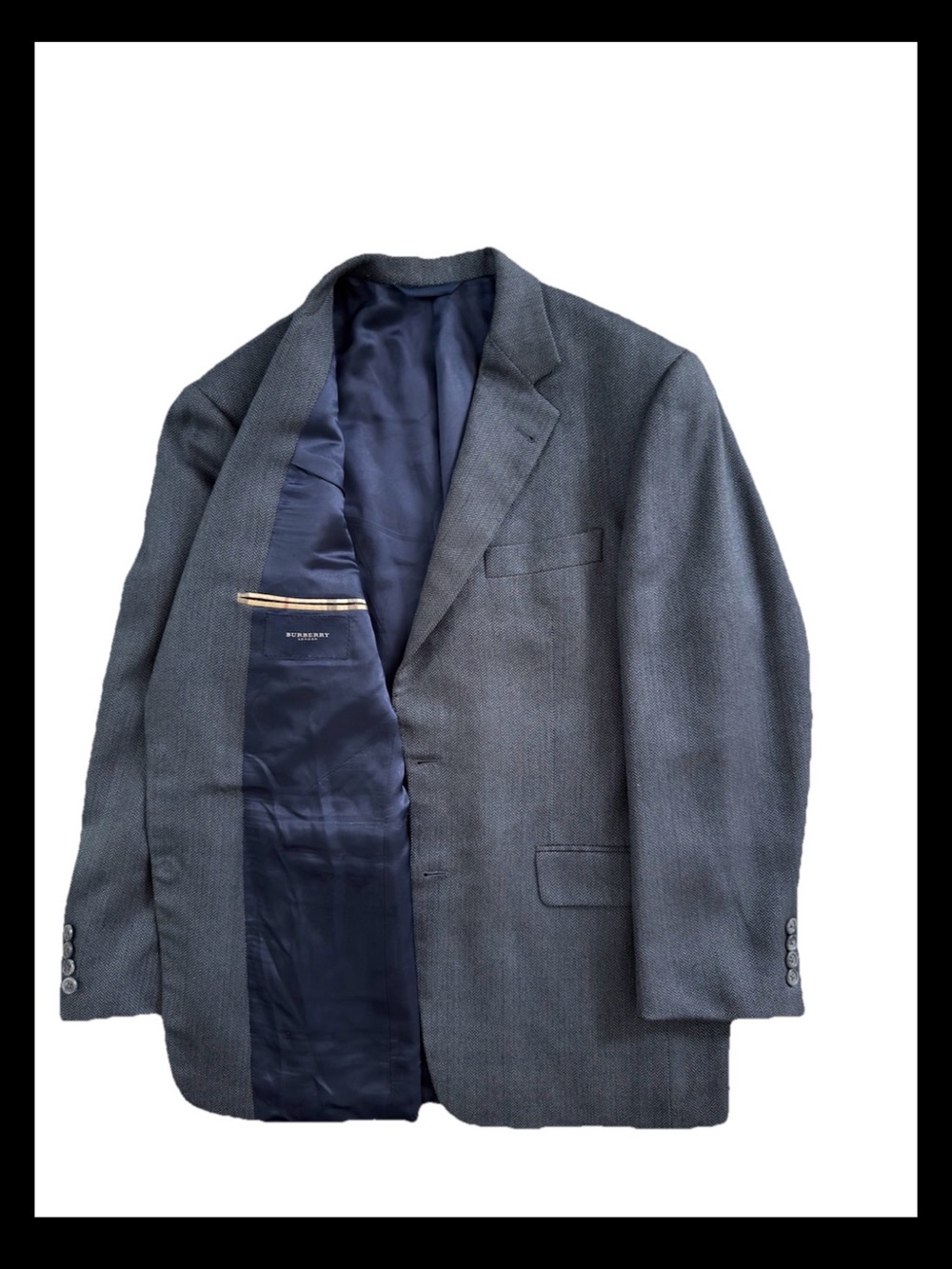 VTG Burberry London Kensington Blazer 40R Gray Herringbone Silk Wool Sport Coat